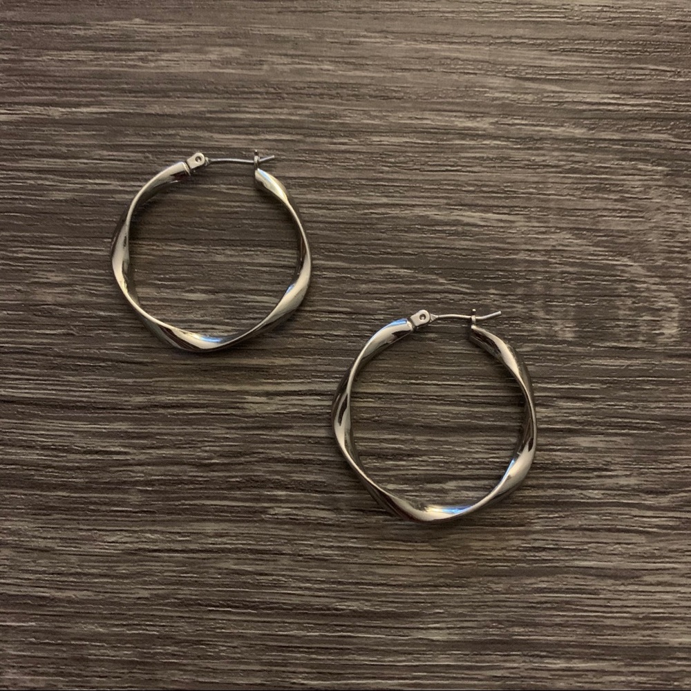 Twisted silver hoops